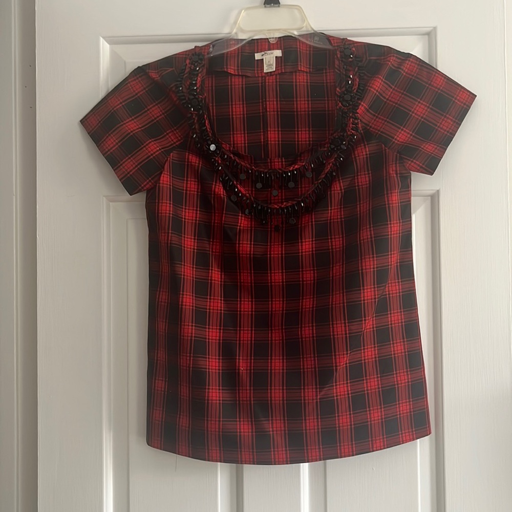 J Crew Christmas Silk Plaid Top